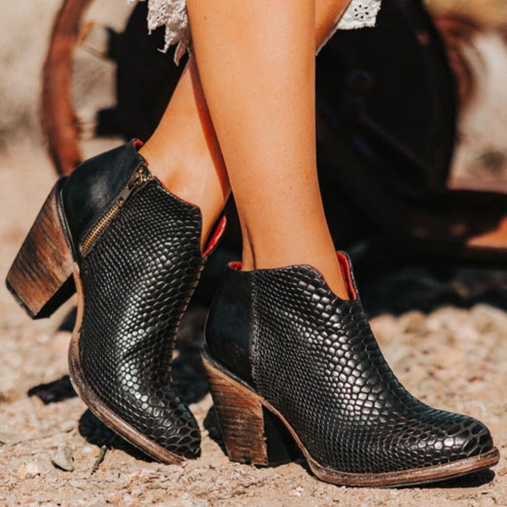 Freebird Black Snakeskin Ankle Booties